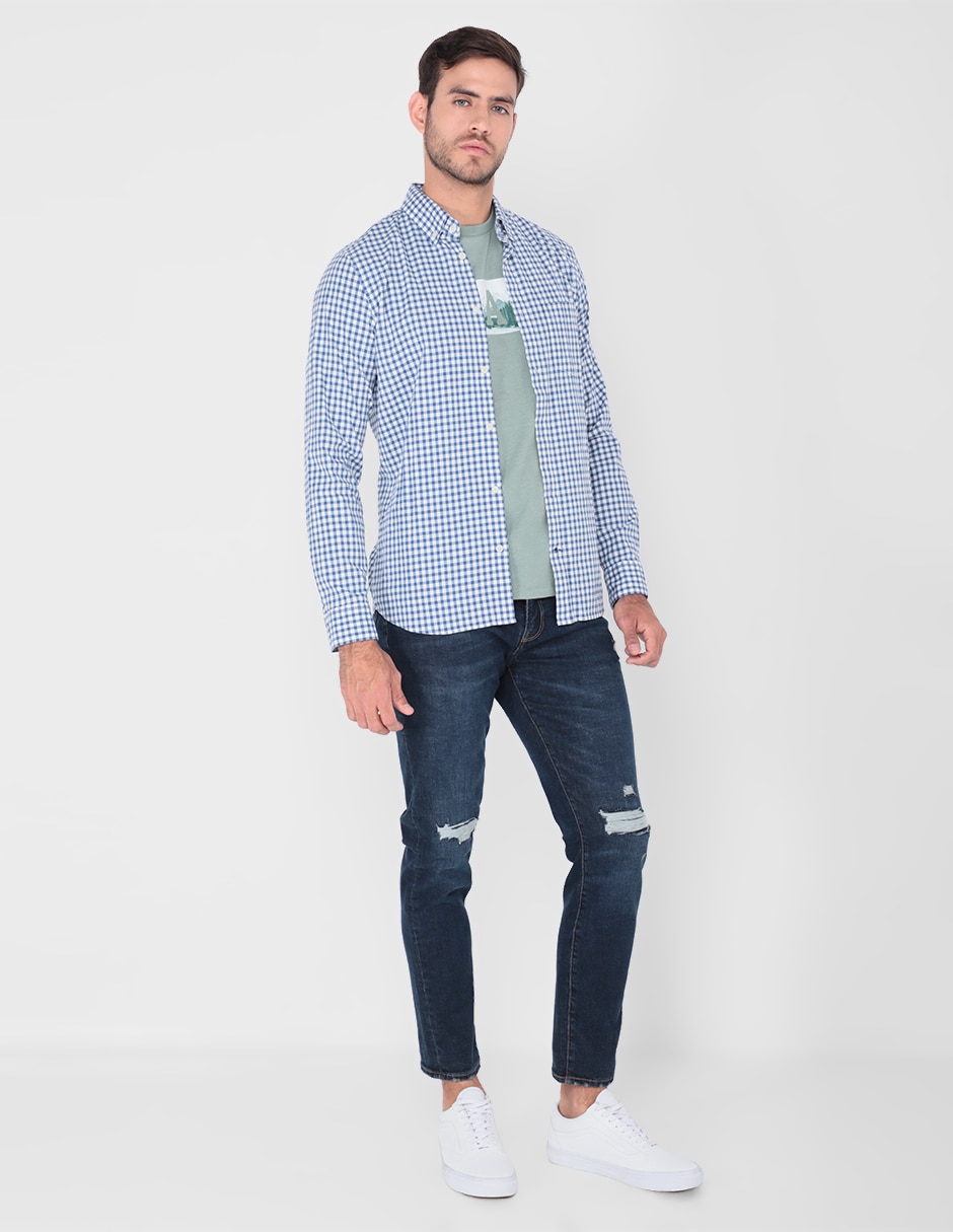 Camisa casual de algodón manga larga para hombre