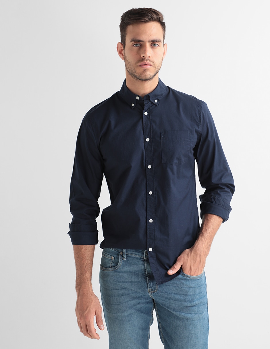 Camisa casual de algodón manga larga para hombre Camisa casual de algodón manga larga para hombre