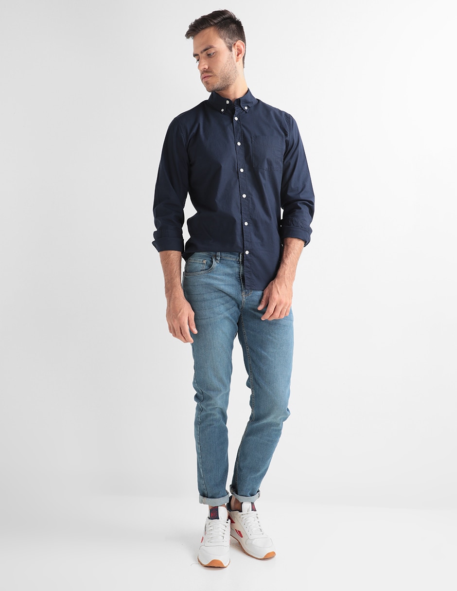 Camisa casual de algodón manga larga para hombre