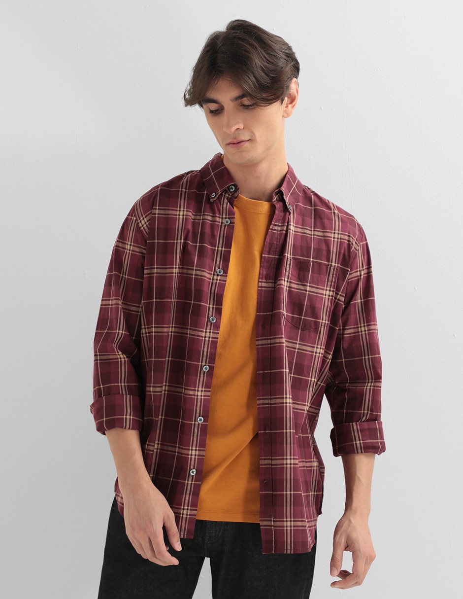 Camisa casual de algodón manga larga para hombre