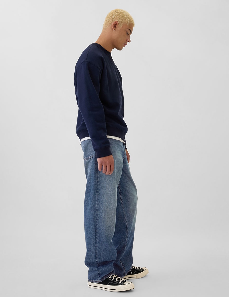 Jeans relaxed amplio lavado medio para hombre 4