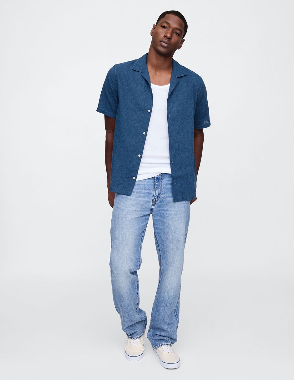 Camisa casual de lino manga corta para hombre