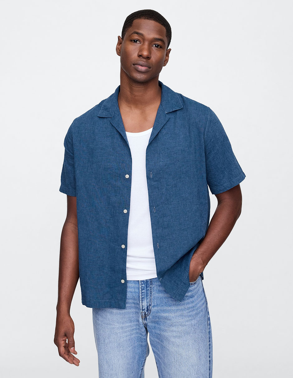 Camisa casual de lino manga corta para hombre Camisa casual de lino manga corta para hombre