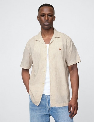 Camisa casual de lino manga corta para hombre