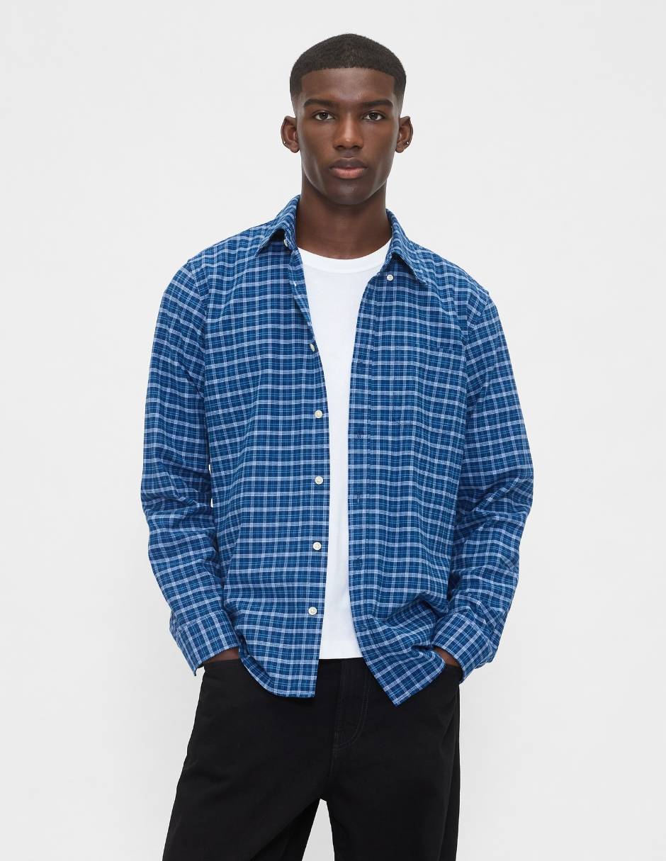 Camisa casual de algodón manga larga para hombre