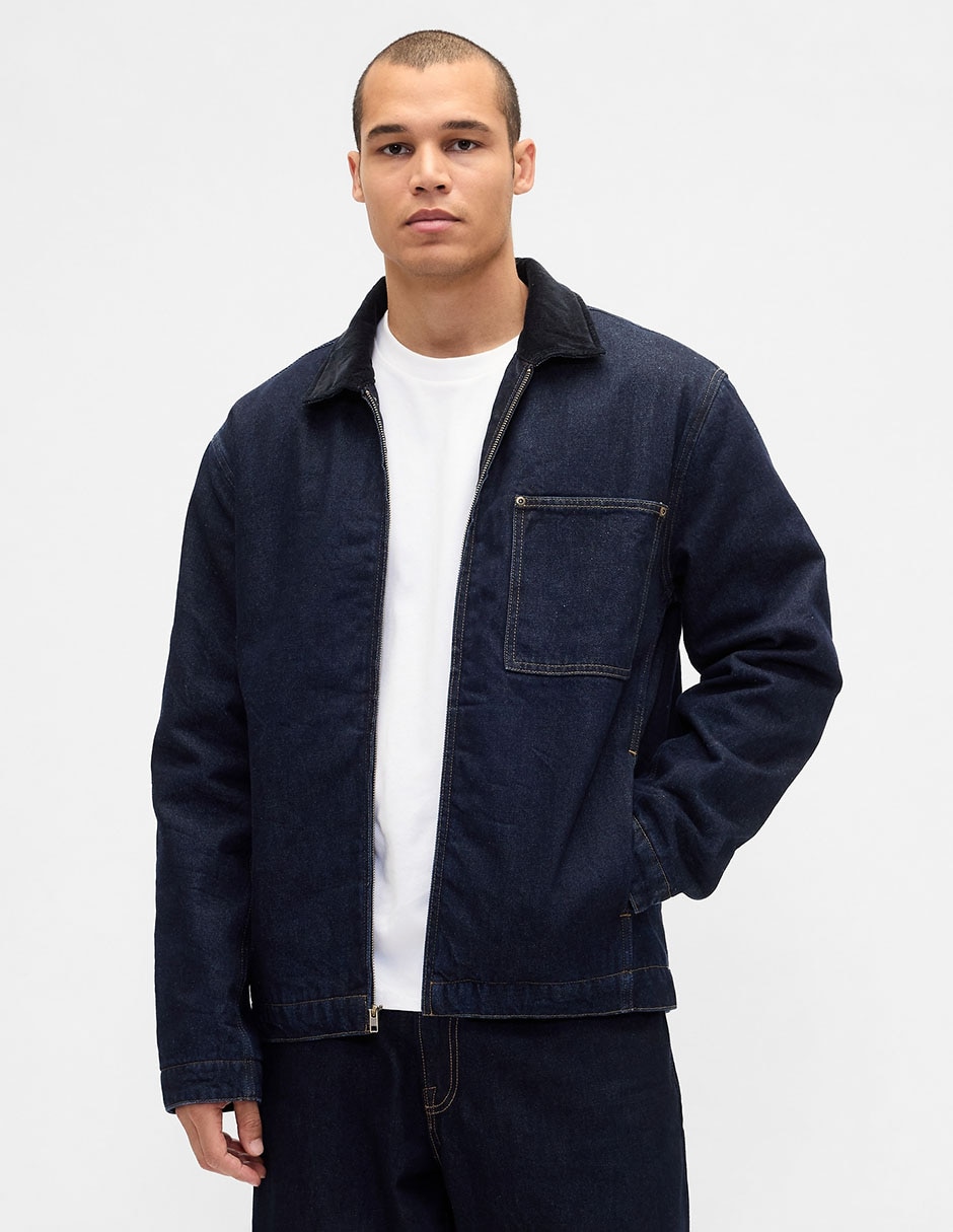 Chamarra harrington de mezclilla con bolsillos para hombre Chamarra harrington de mezclilla con bolsillos para hombre