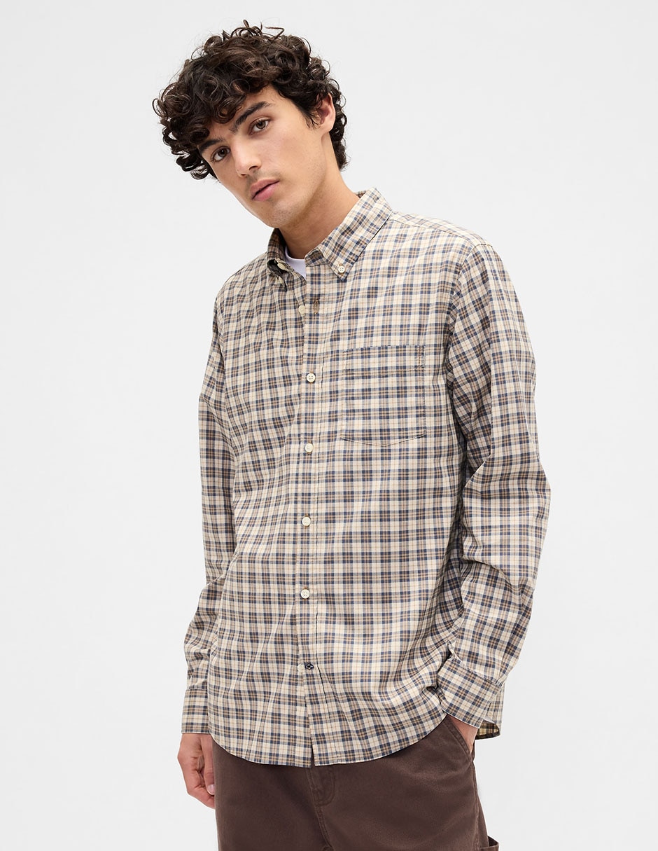 Camisa casual de algodón manga larga para hombre