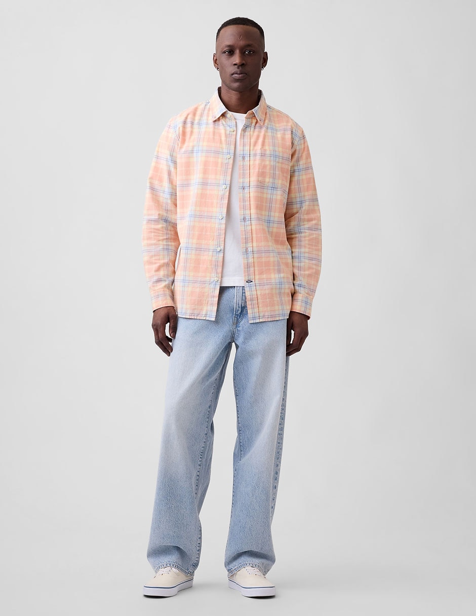 Camisa casual de algodón manga larga para hombre