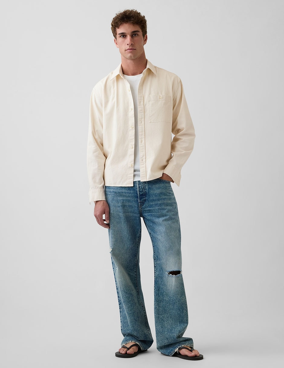 Sobrecamisa casual de algodón manga larga para hombre
