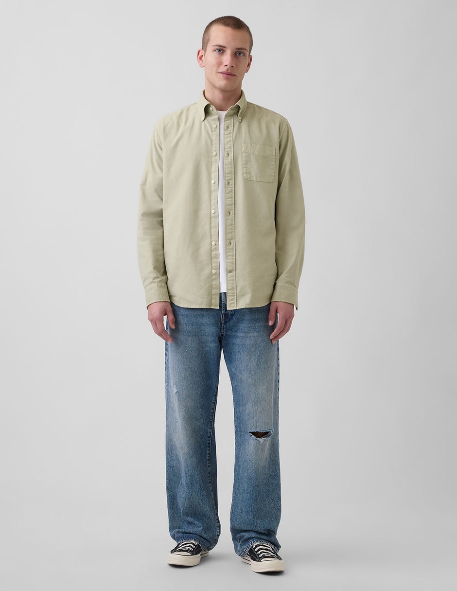 Camisa casual de algodón manga larga para hombre