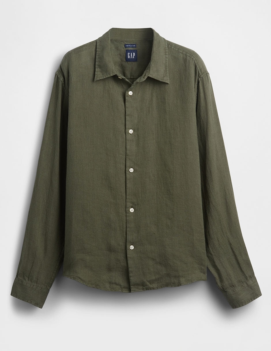 Camisa casual de lino manga larga para hombre Camisa casual de lino manga larga para hombre