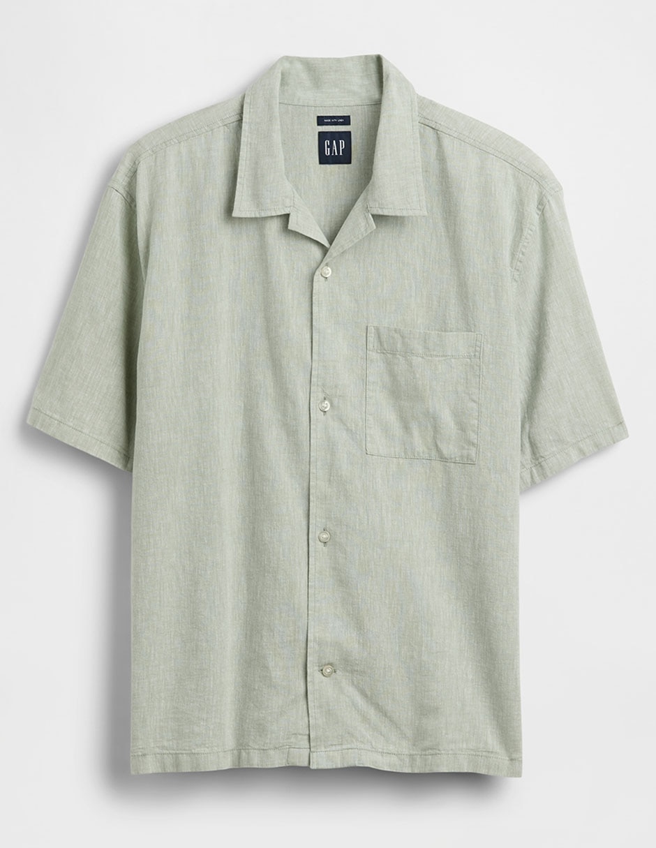 Camisa casual de lino manga corta para hombre
