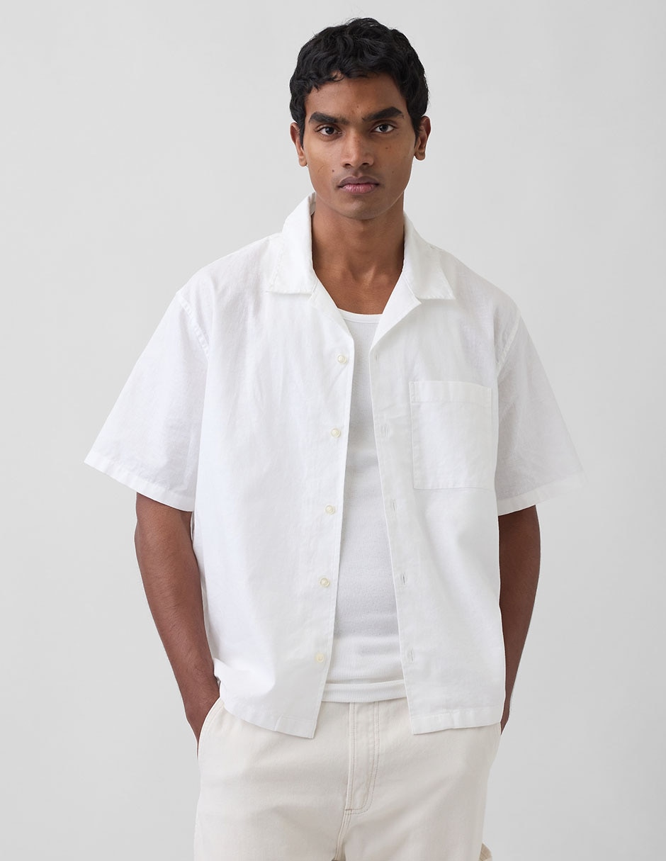 Camisa casual de lino manga corta para hombre