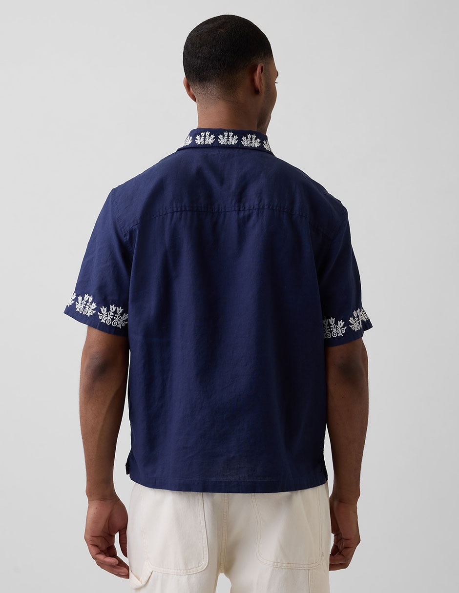 Camisa playa de lino manga corta para hombre