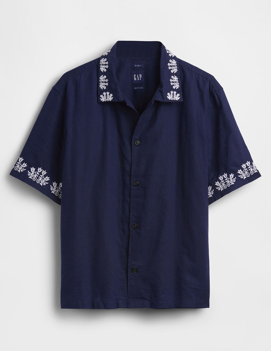 Camisa playa de lino manga corta para hombre