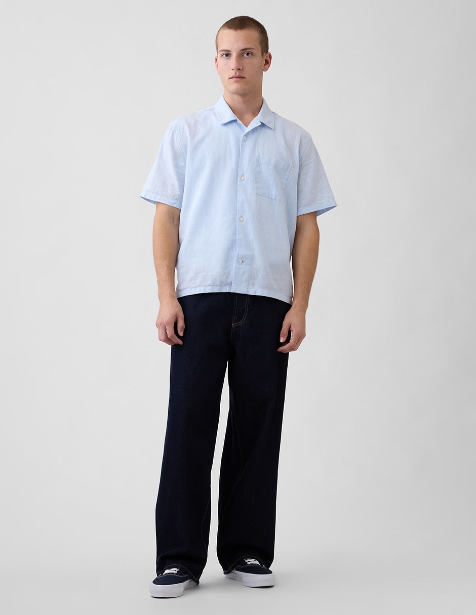 Camisa casual de lino manga corta para hombre