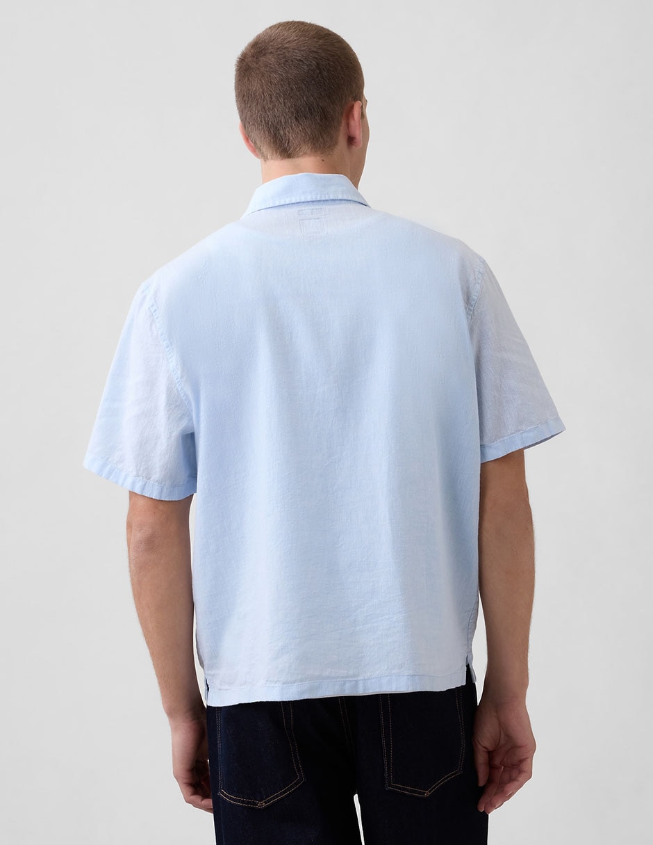 Camisa casual de lino manga corta para hombre