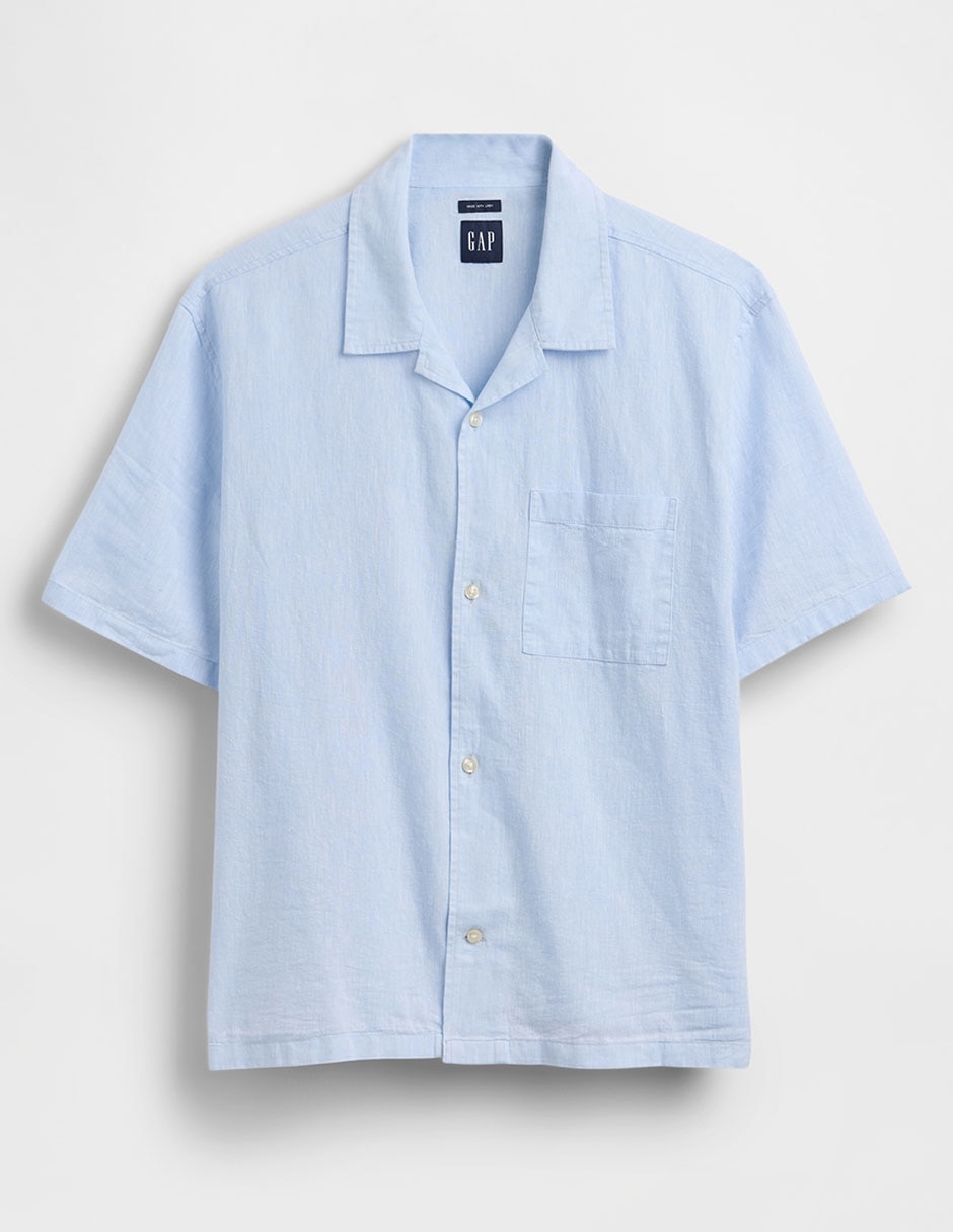 Camisa casual de lino manga corta para hombre