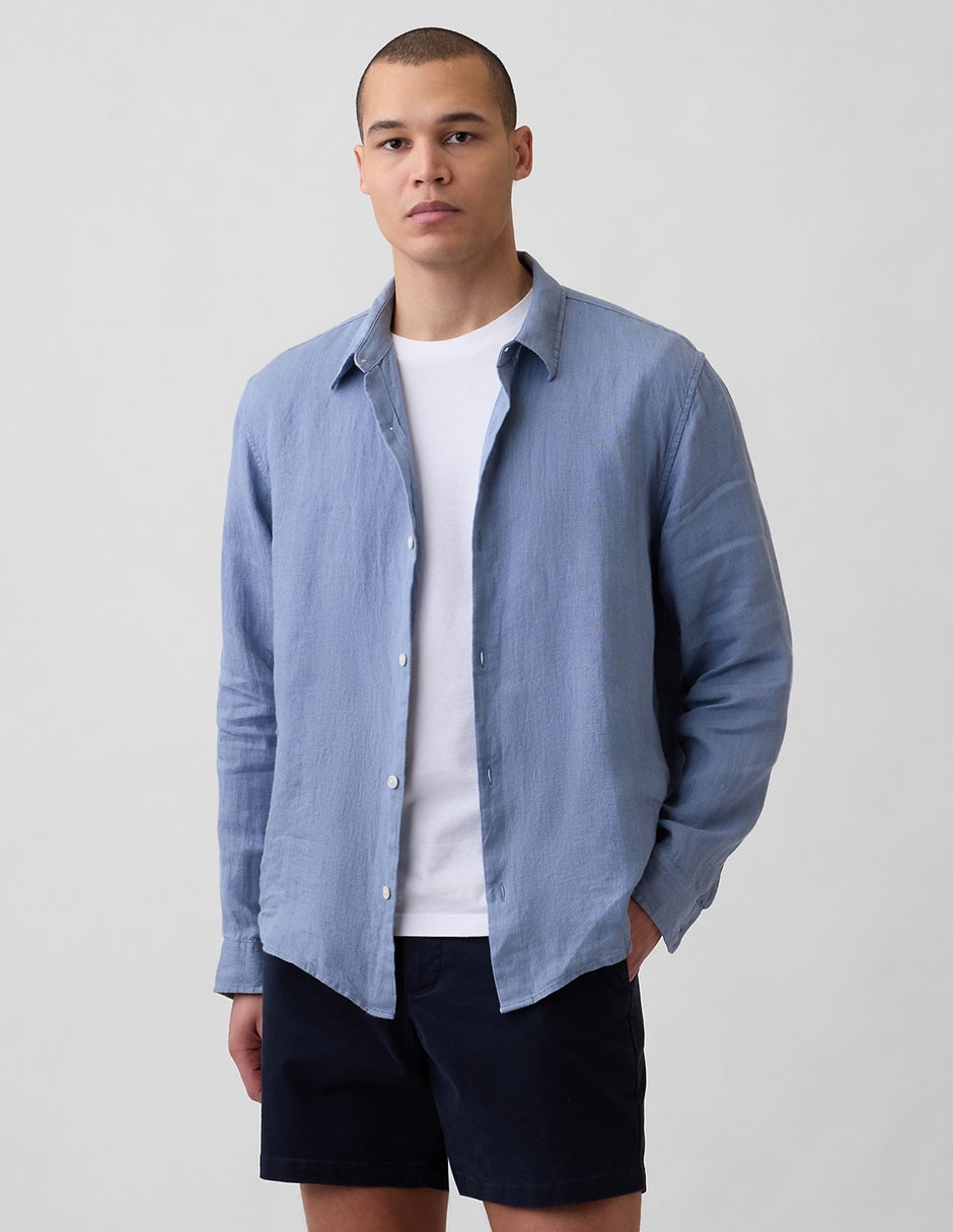 Camisa casual de lino manga larga para hombre