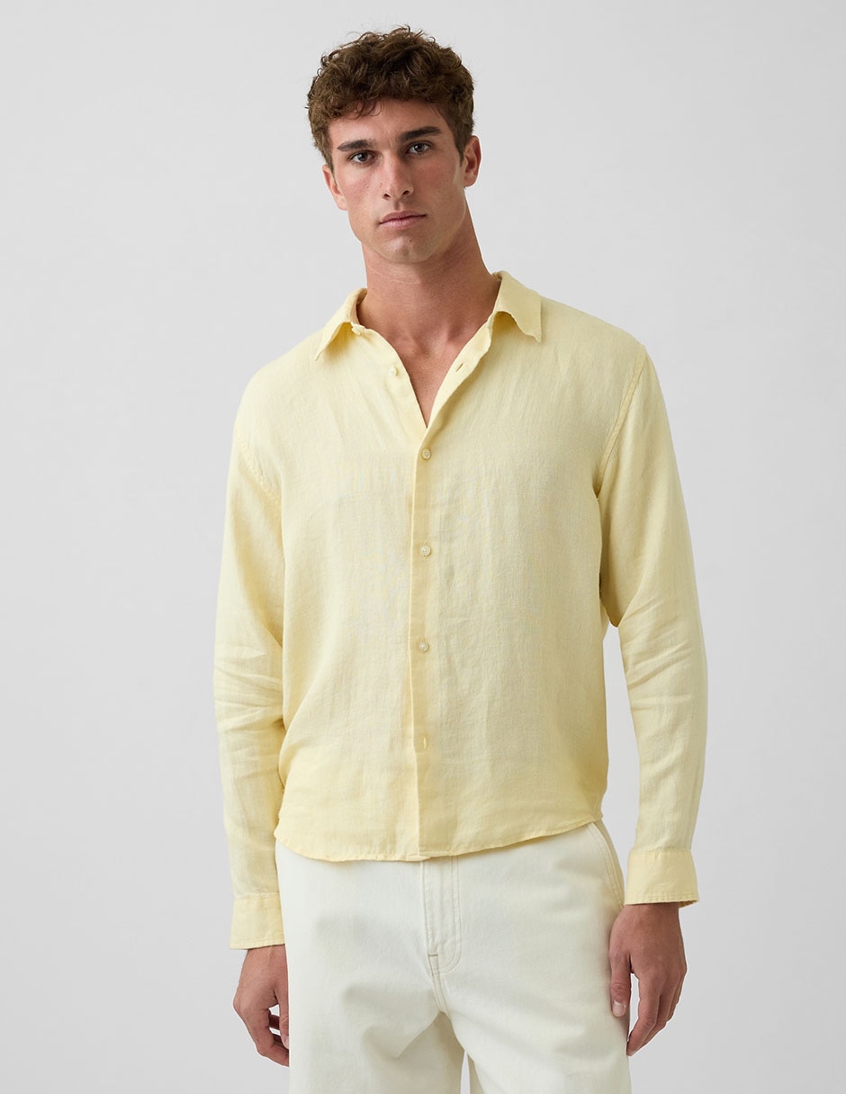 Camisa casual de lino manga larga para hombre Camisa casual de lino manga larga para hombre