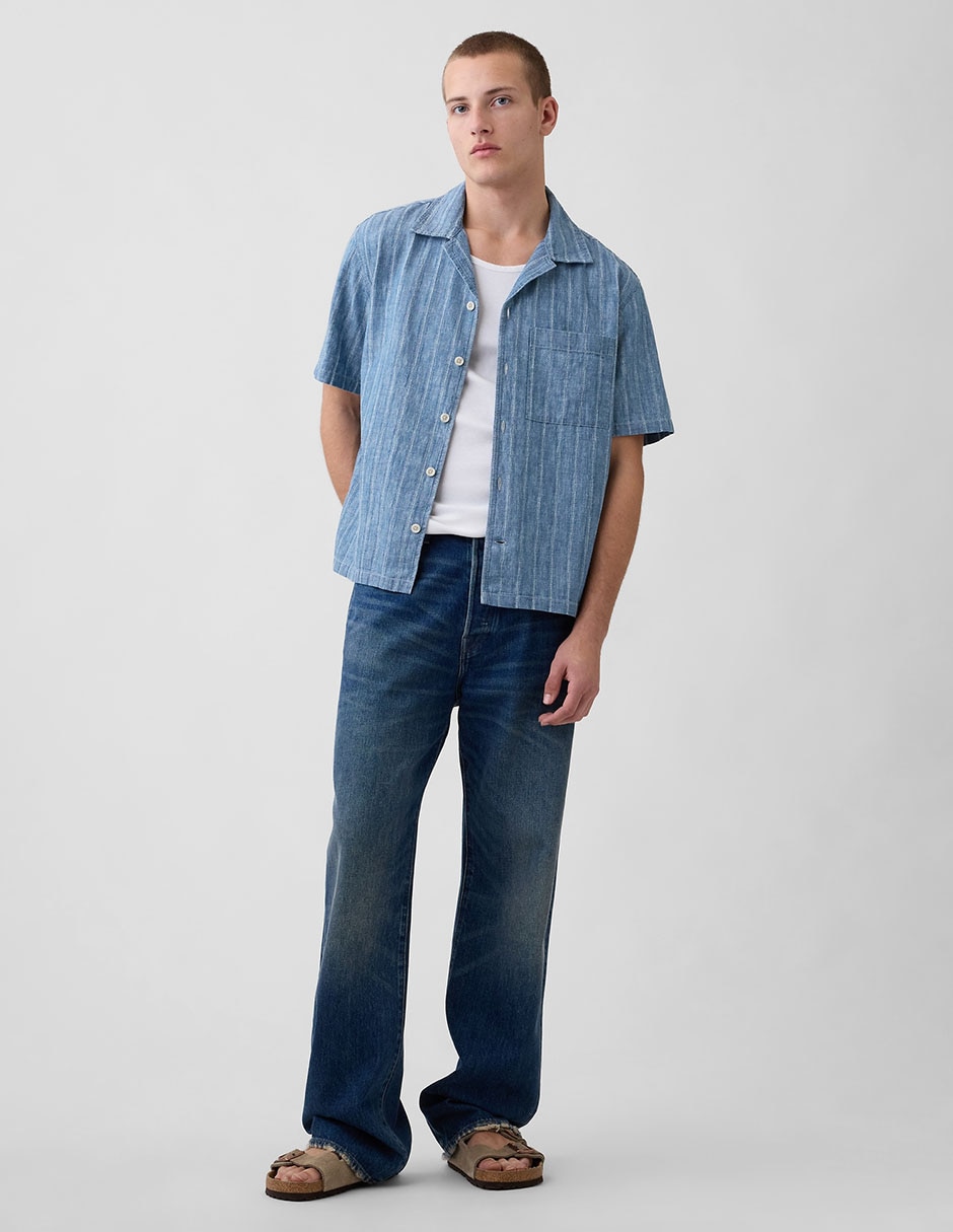 Camisa casual de algodón manga corta para hombre