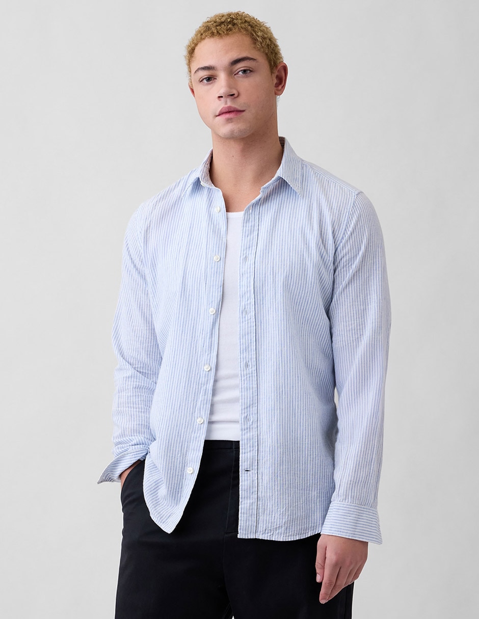 Camisa casual de lino manga larga para hombre Camisa casual de lino manga larga para hombre