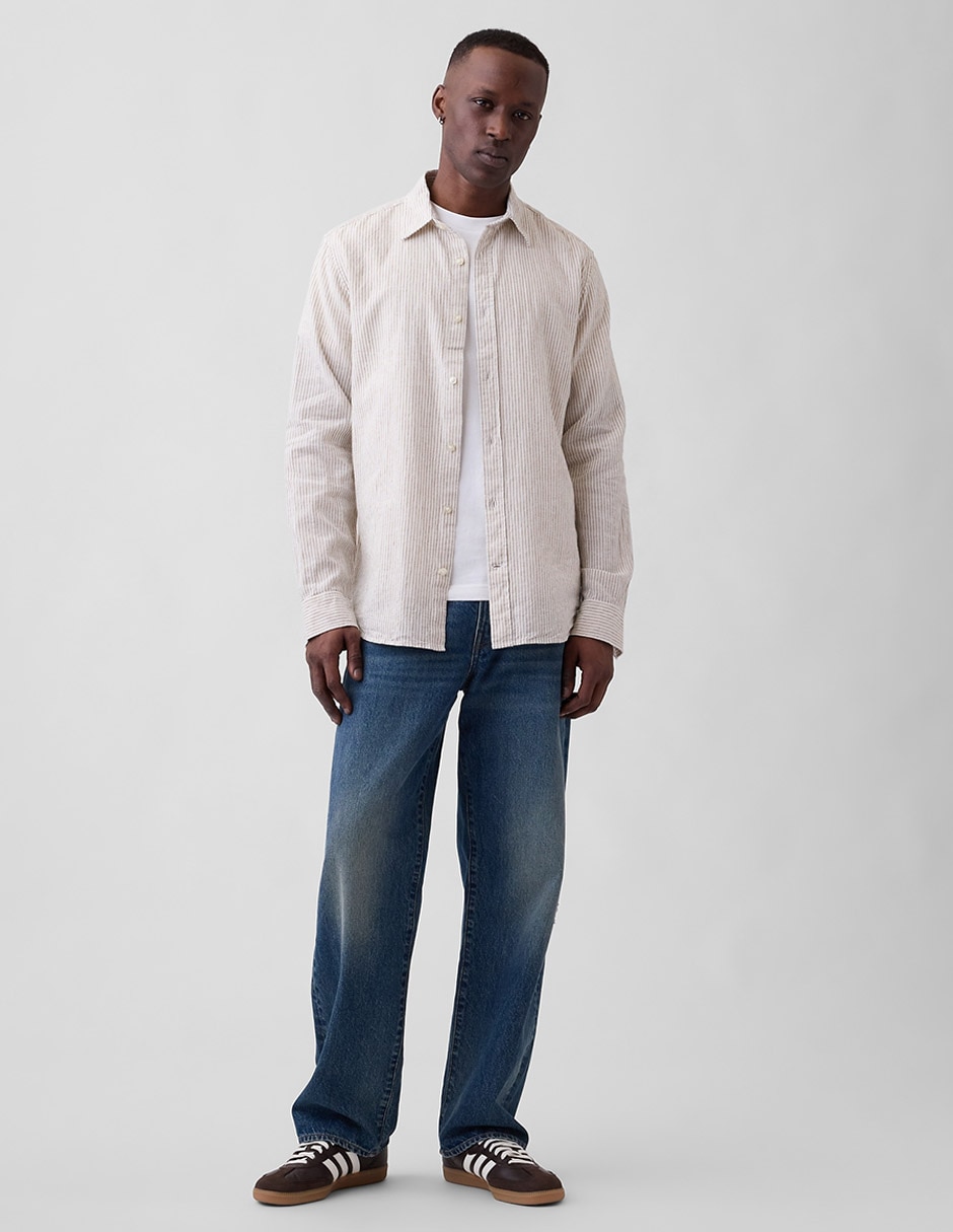 Camisa casual de lino manga larga para hombre 3