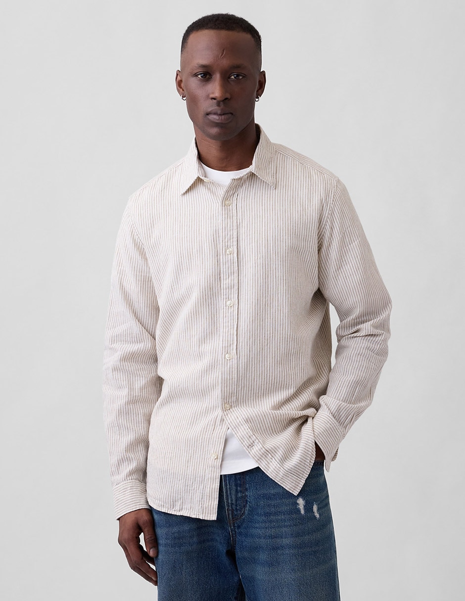 Camisa casual de lino manga larga para hombre