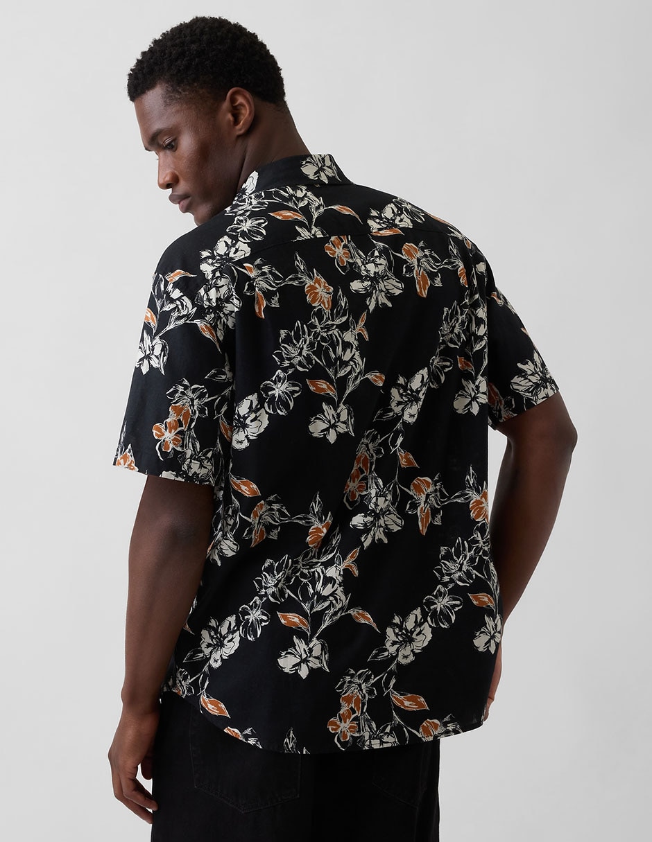 Camisa casual de lino manga corta para hombre