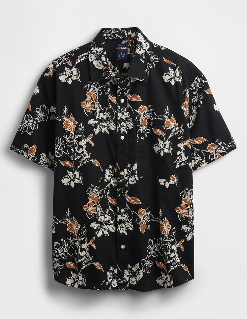Camisa casual de lino manga corta para hombre