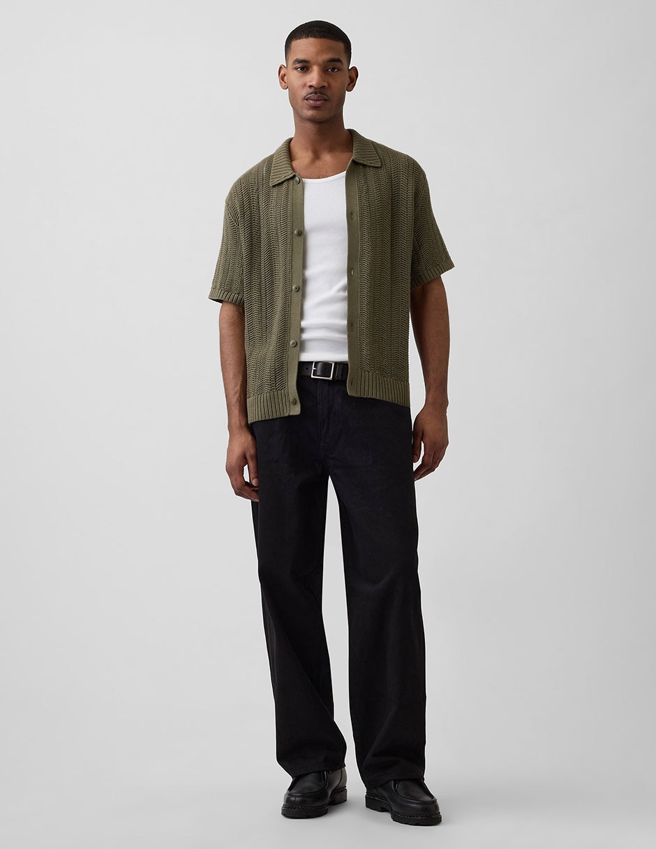 Camisa casual de algodón manga corta para hombre