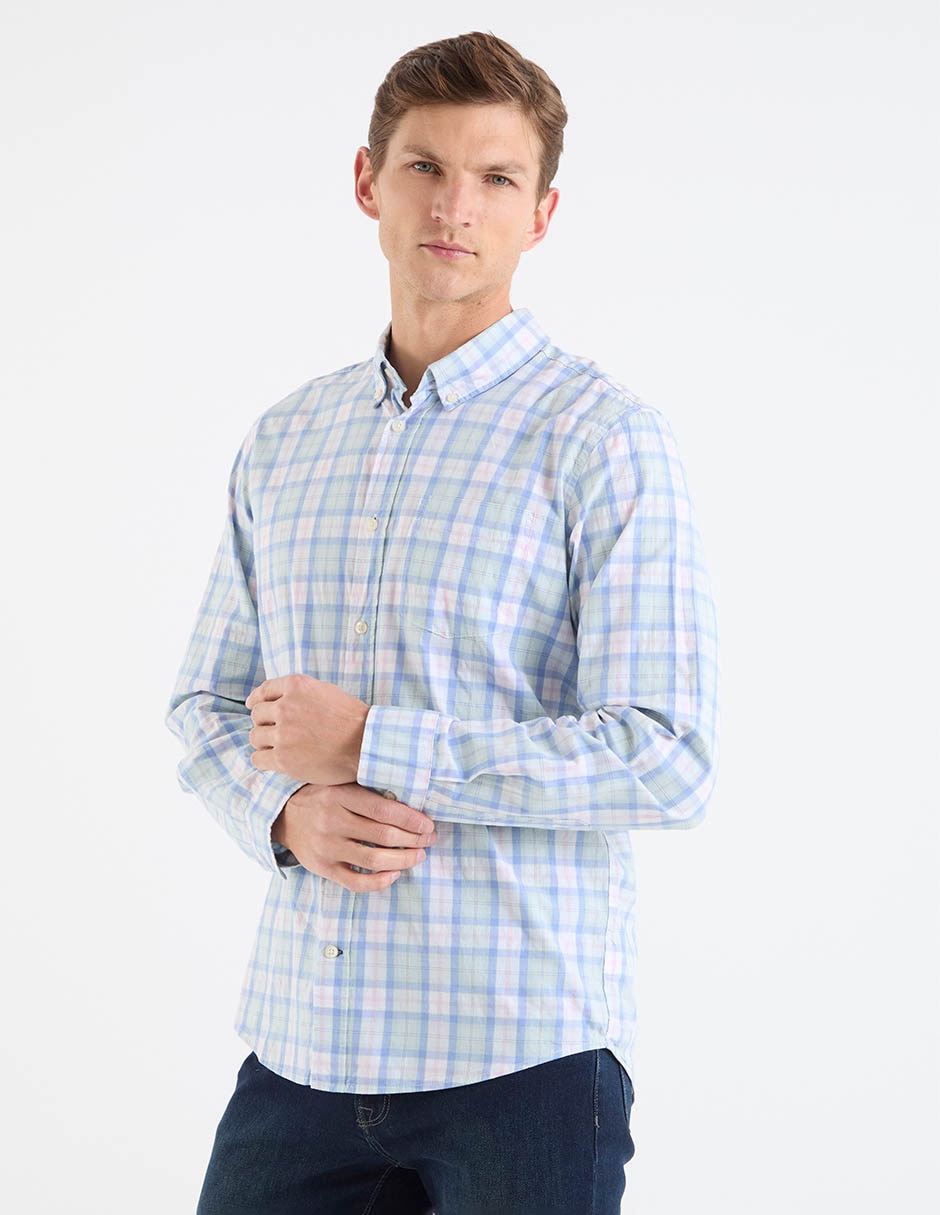 Camisa casual de algodón manga larga para hombre