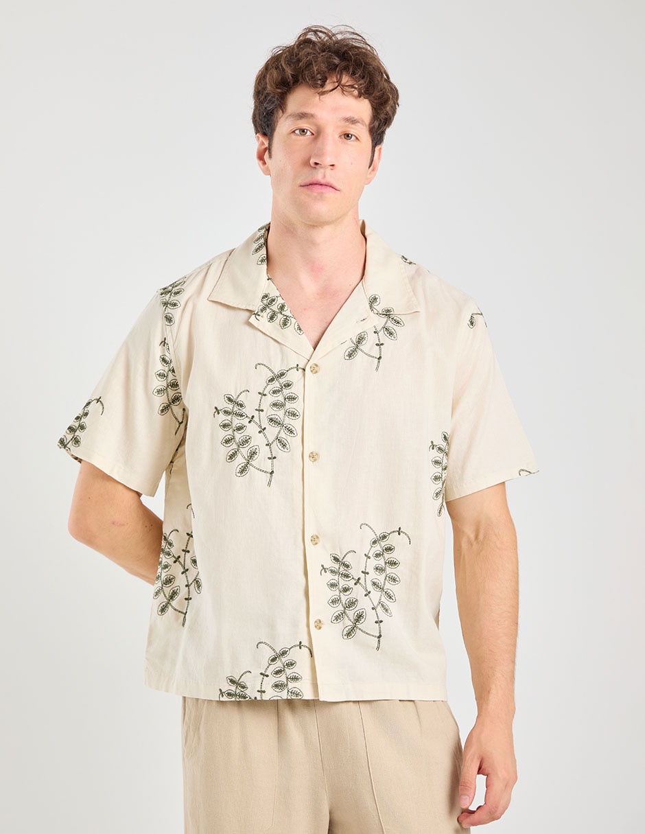 Camisa playa de lino manga corta para hombre