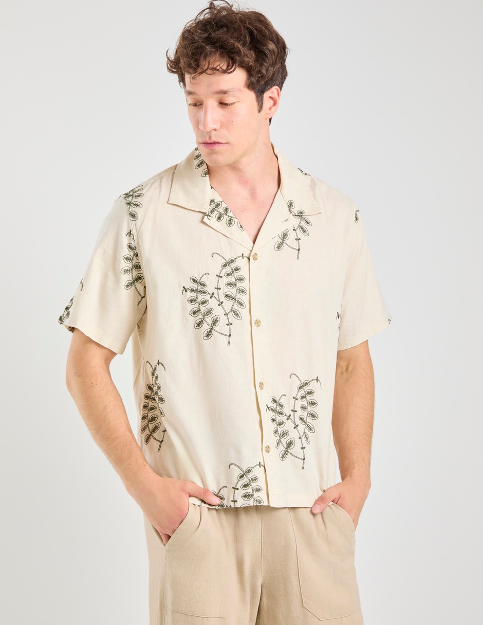 Camisa playa de lino manga corta para hombre