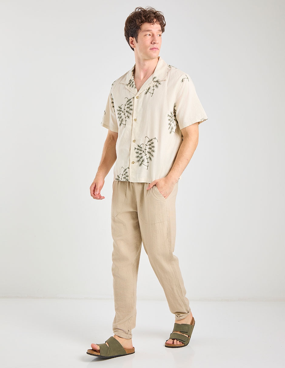 Camisa playa de lino manga corta para hombre