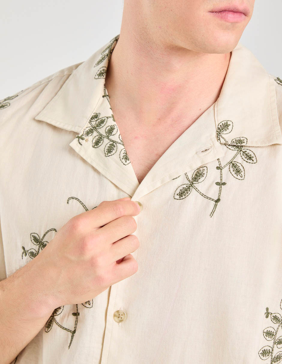 Camisa playa de lino manga corta para hombre