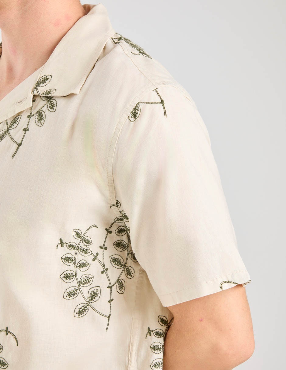 Camisa playa de lino manga corta para hombre