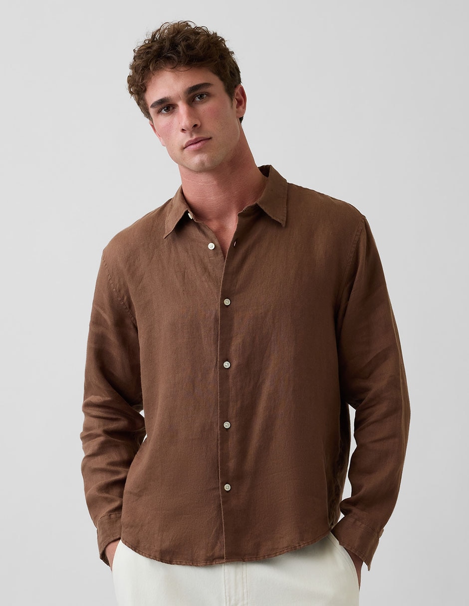 Camisa casual de lino manga larga para hombre