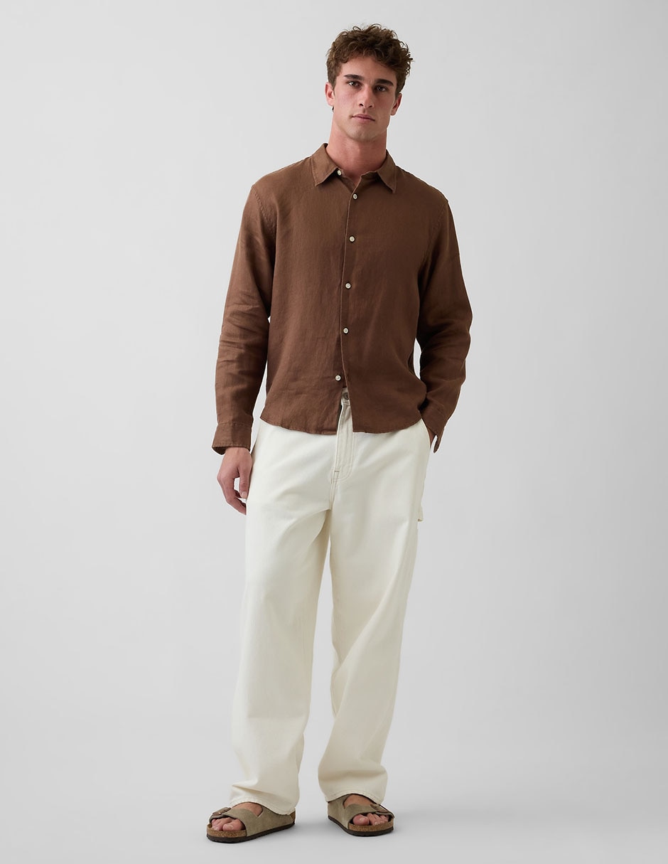 Camisa casual de lino manga larga para hombre 2