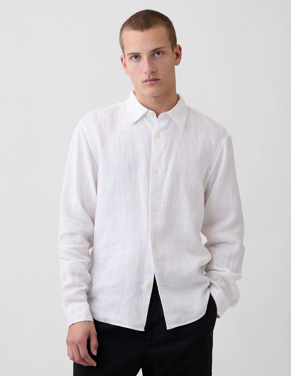 Camisa casual de lino manga larga para hombre