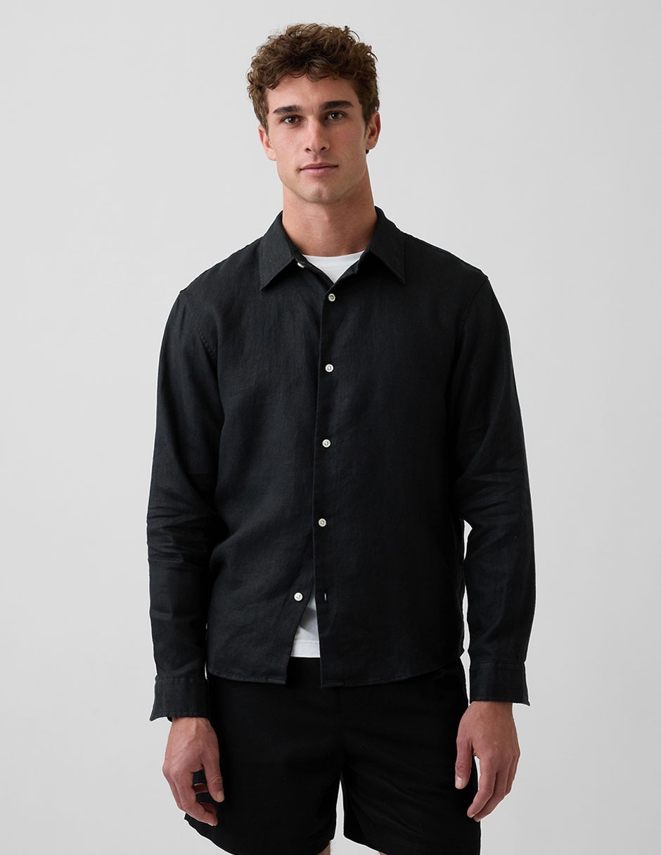 Camisa casual de lino manga larga para hombre