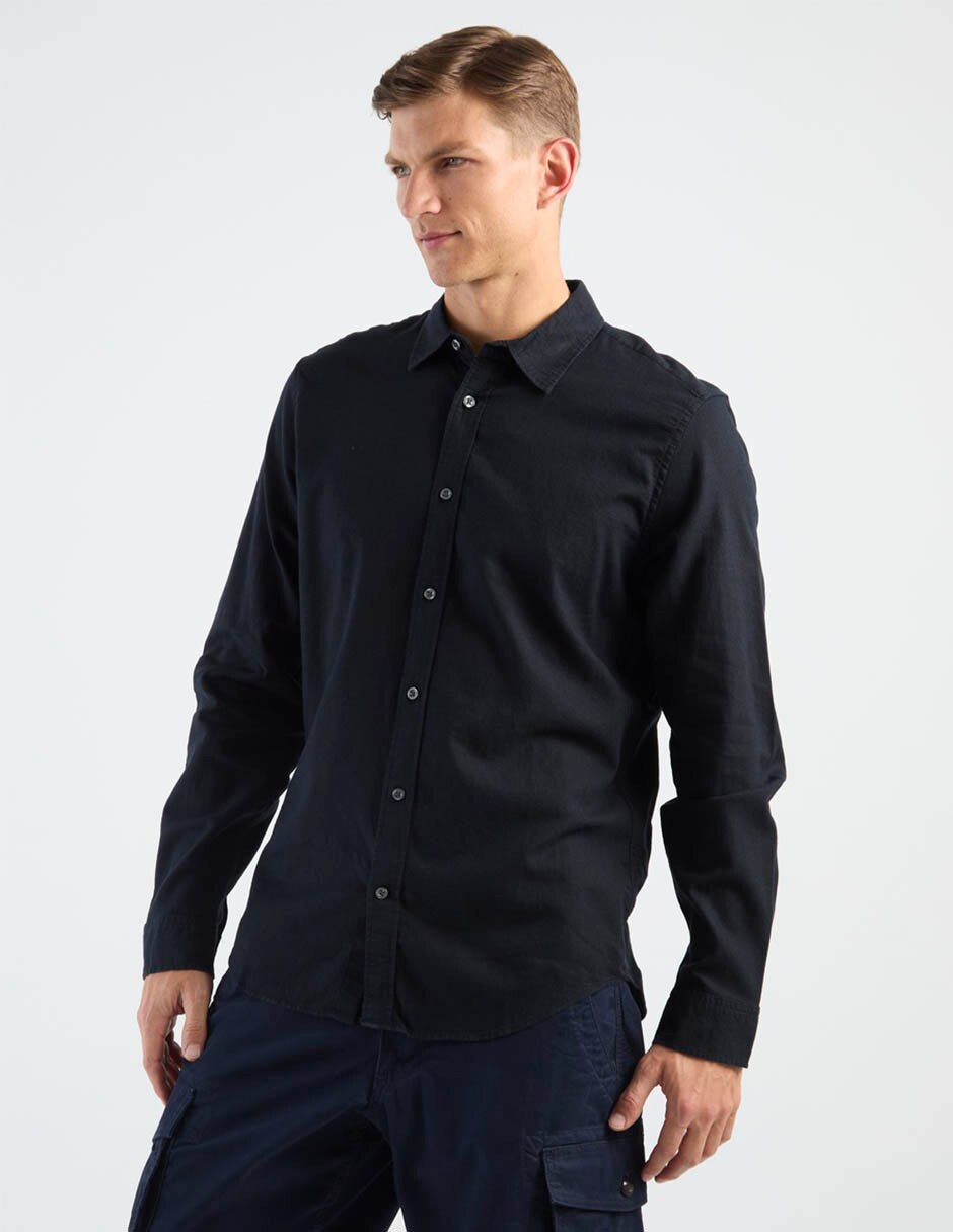Camisa casual de lino manga larga para hombre Camisa casual de lino manga larga para hombre