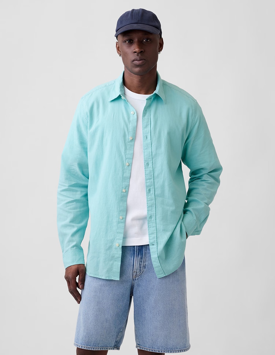 Camisa casual de lino manga larga para hombre Camisa casual de lino manga larga para hombre