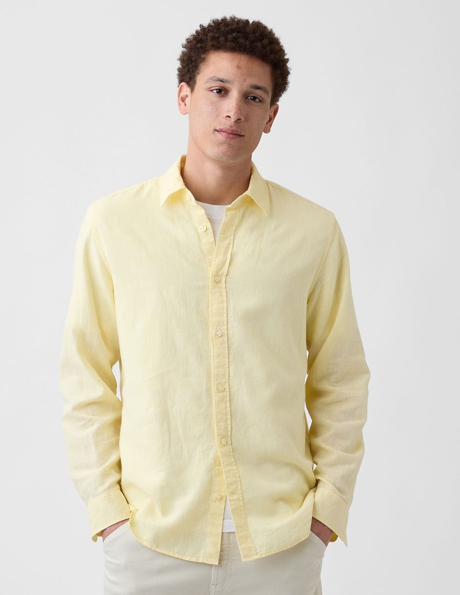 Camisa casual de lino manga larga para hombre