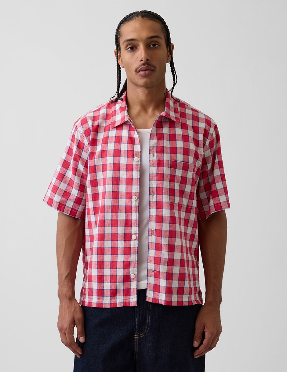 Camisa casual de algodón manga corta para hombre