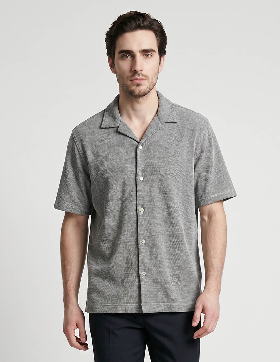 Camisa casual de algodón manga al codo para hombre