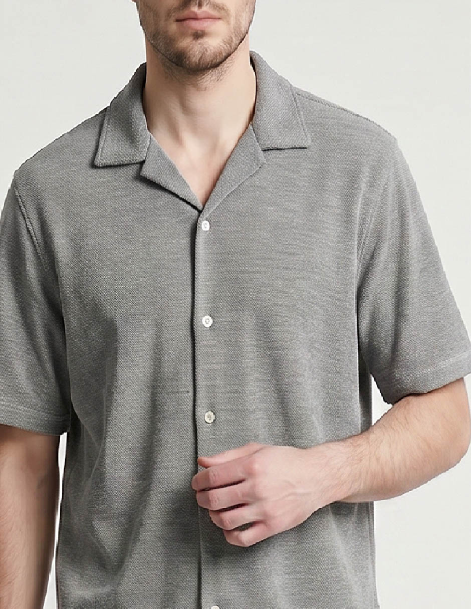 Camisa casual de algodón manga al codo para hombre