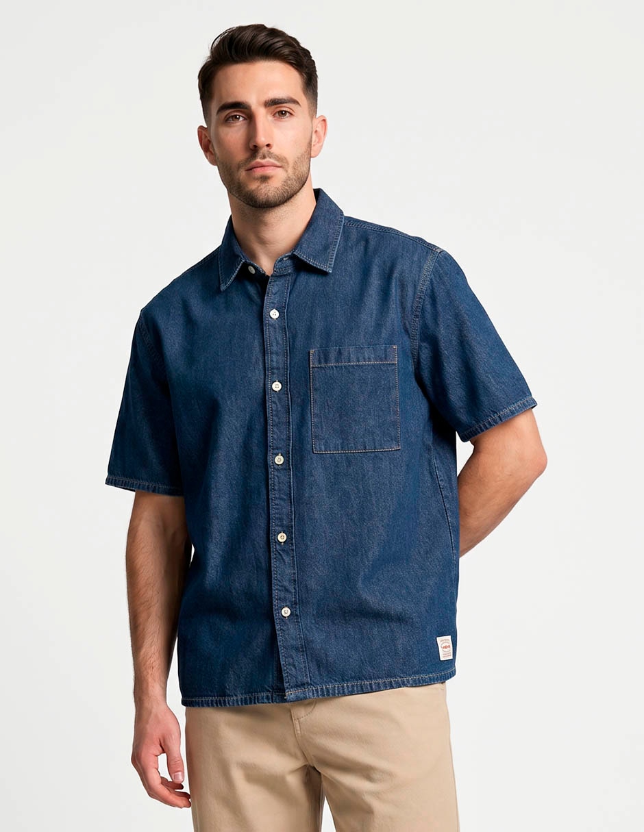 Camisa casual de mezclilla manga corta para hombre
