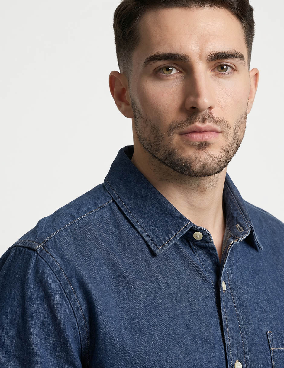 Camisa casual de mezclilla manga corta para hombre