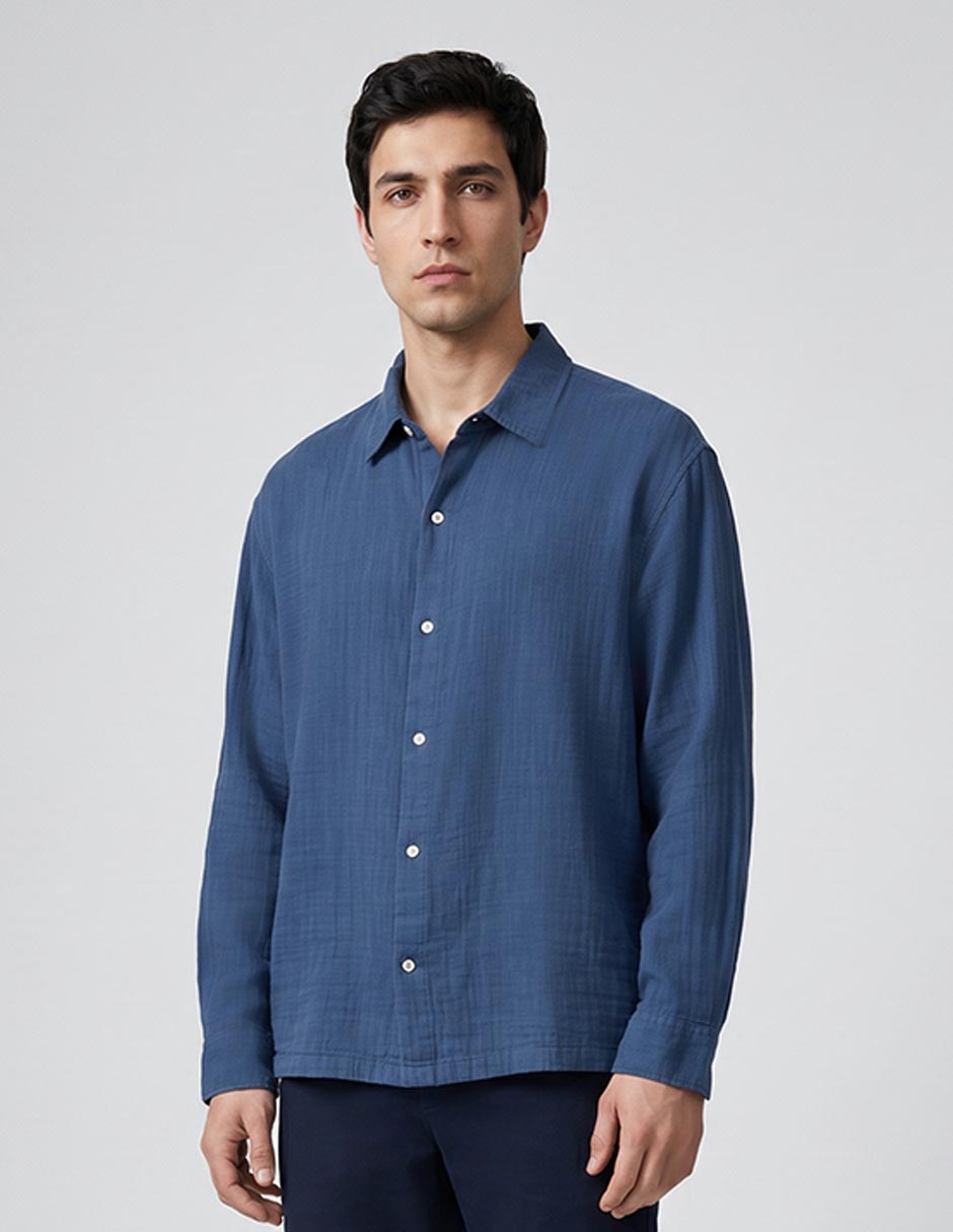 Camisa casual de algodón manga larga para hombre